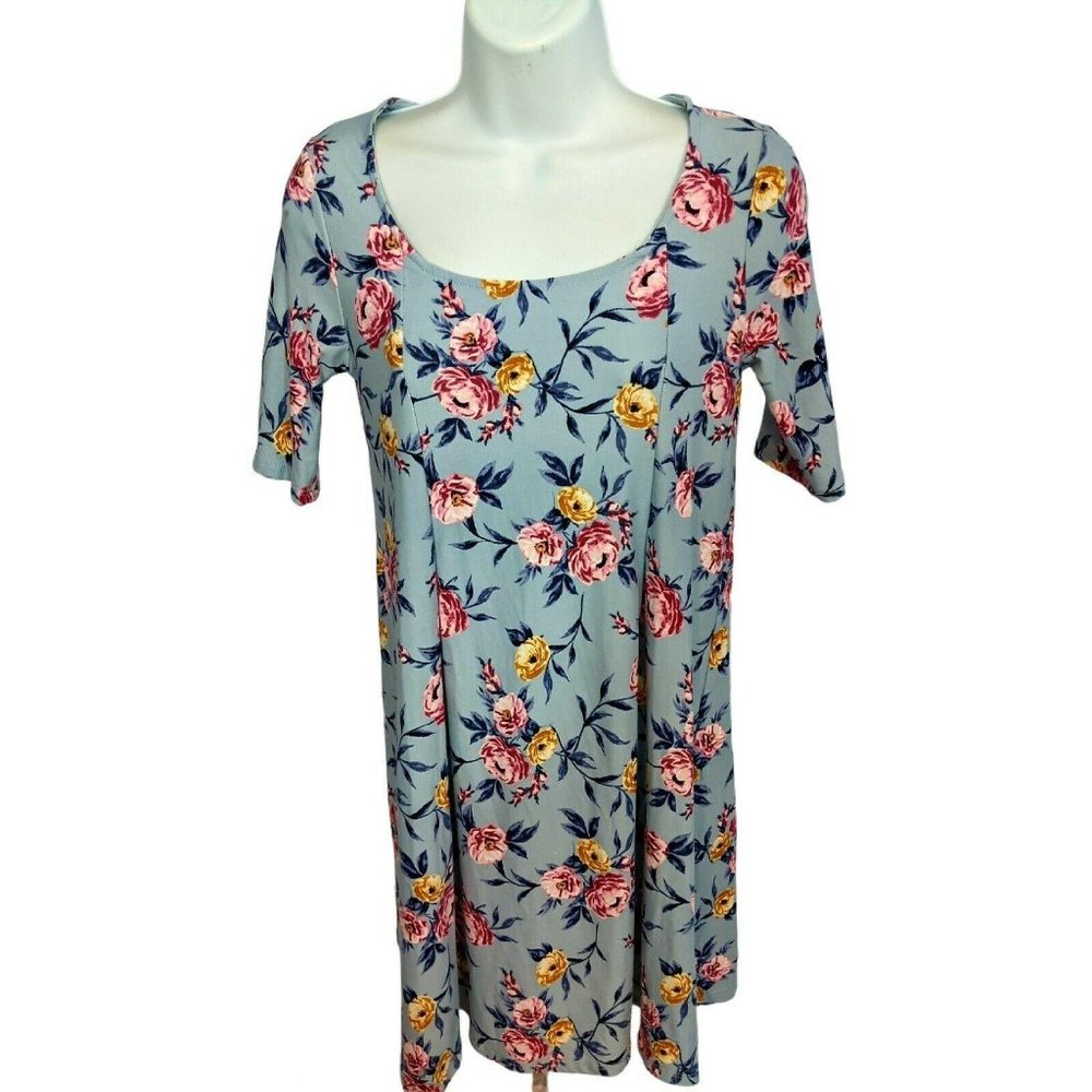 Pink Rose Blue Floral Soft Stretch Dress Size XS